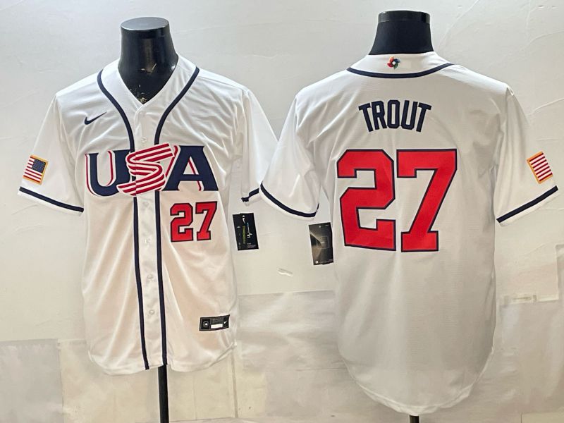 Men 2026 World Cub USA #27 Trout White Game Nike MLB Jersey style 004